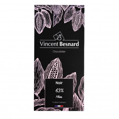 Tablette Noir 63% Pérou - Vincent Besnard Chocolatier Pâtissier