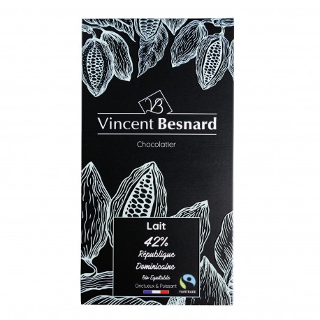 Tablette Lait 42% République Dominicaine Bio Equitable - Vincent Besnard Chocolatier Pâtissier