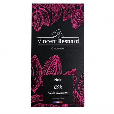 Tablette Noir 60% Éclats de noisette - Vincent Besnard Chocolatier Pâtissier